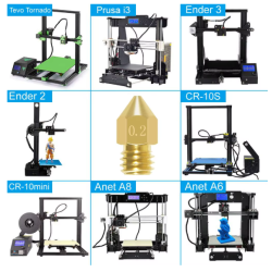 0,4mm MK8 Dyse for feks Creality, Tevo, Prusa, Anet m/flere